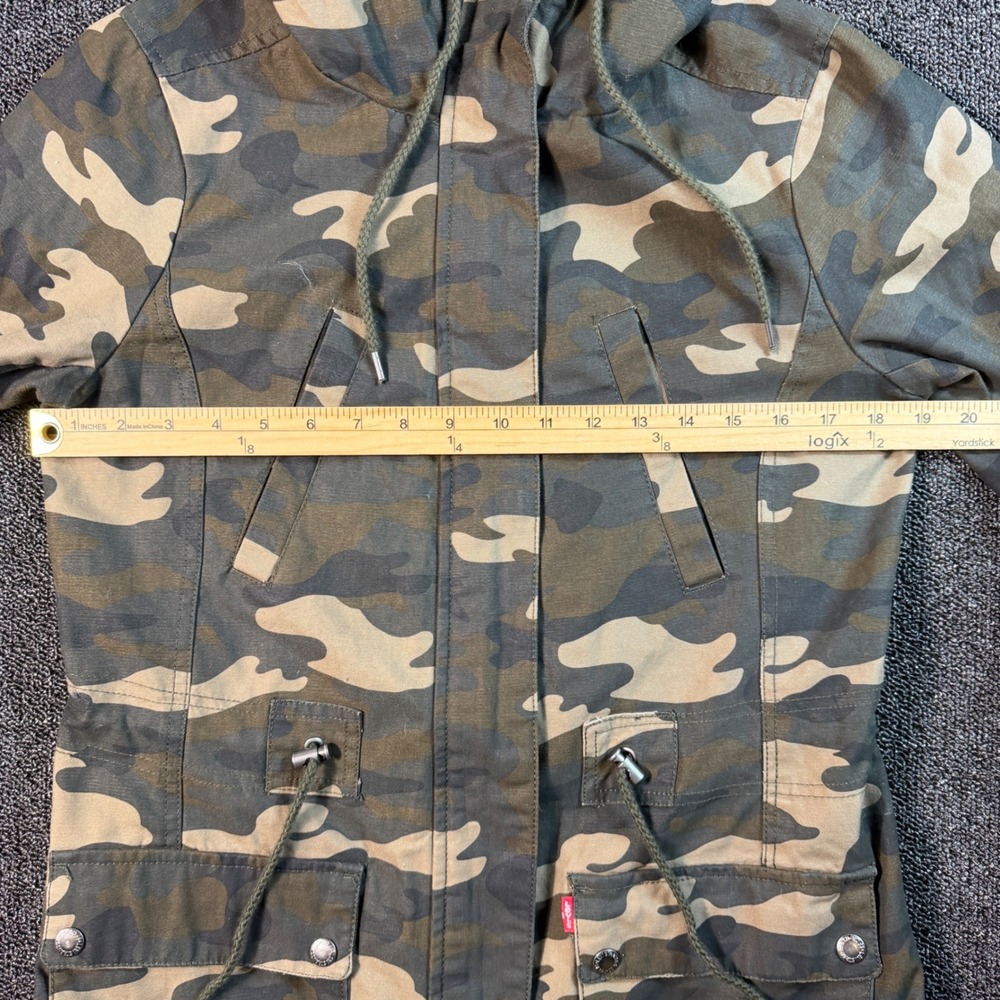 Levi's Camouflage Hooded Utility Jacket Women's Small Green Parka Camo Outdoor‎ - Picture 6 of 8